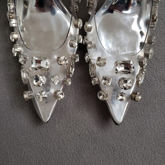 Good American Diamonds Forever Heel in Glass Size 5.5 GAME-WZ4 Silver Crystals - Picture 13 of 16